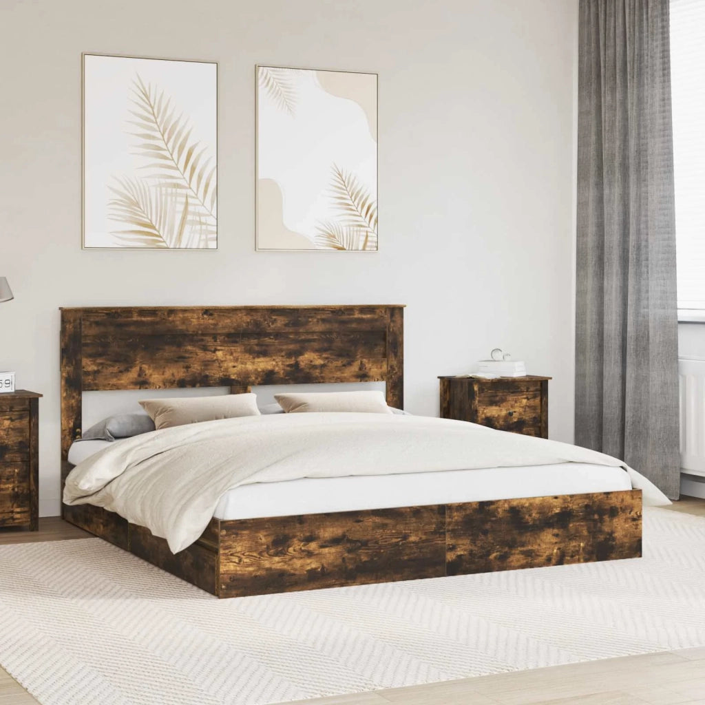 Letto con Contenitore con testiera-Struttura Letto con contenitore Rovere fum¨¦ 180 x 200 cm 480101