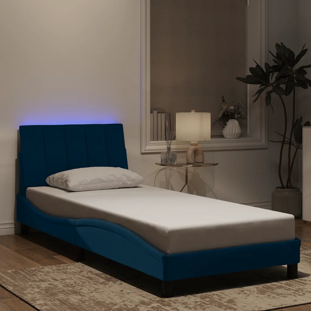 Giroletto con LED senza Materasso-Struttura Letto con LED Hanko Blu 80x200 cm in Velluto