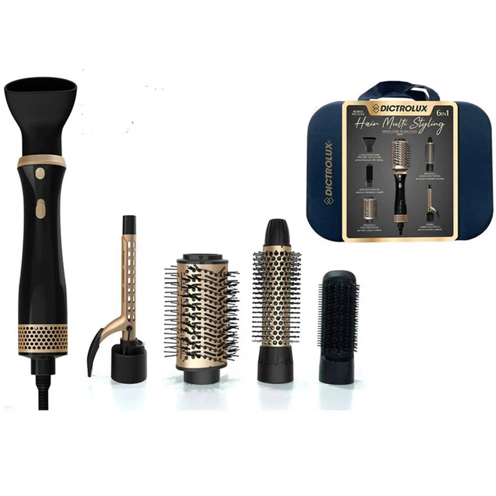 Trade Shop - Kit Spazzola Phon Multiuso Modellante Ad Aria Calda 6 In 1 700 W Con Valigetta Accessori -