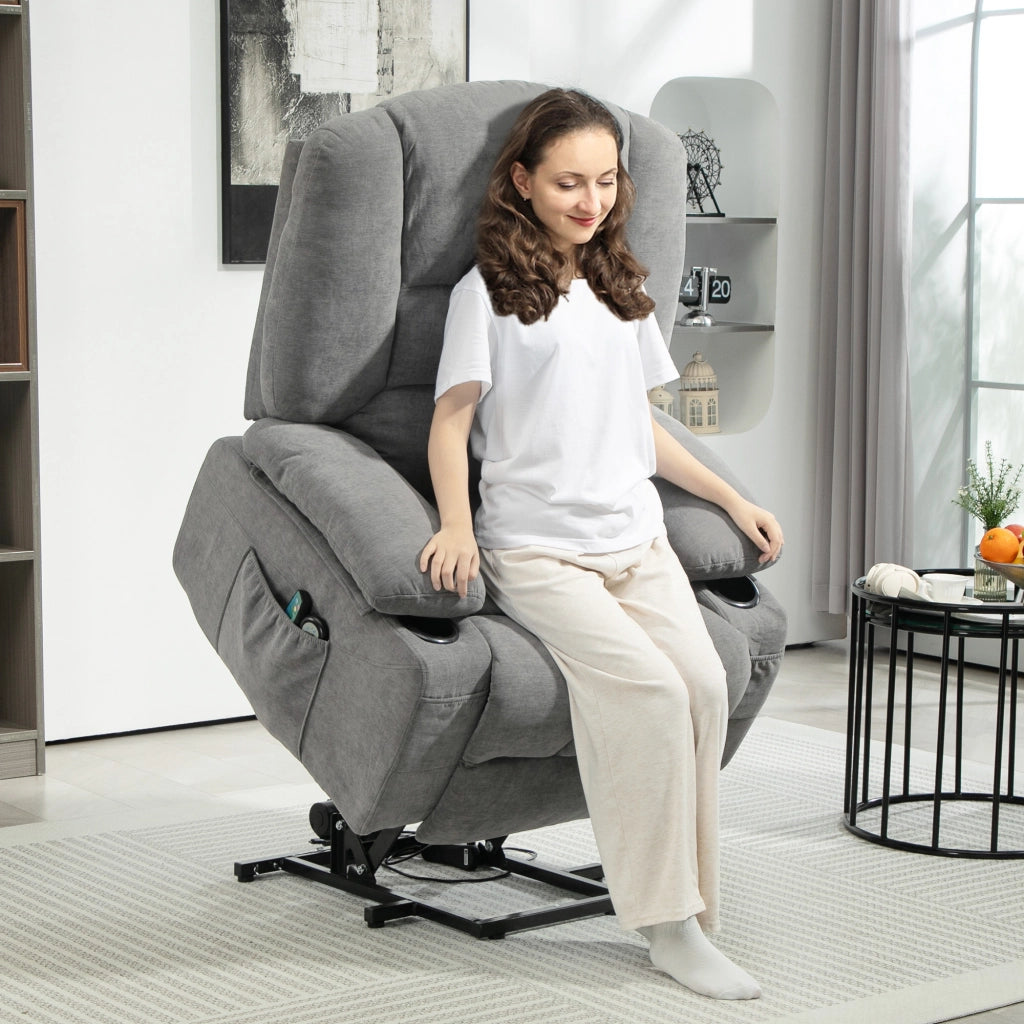 Poltrona relax elettrica alzapersona con massaggio e riscaldamento ¨C Xylo ¨C Tessuto grigio