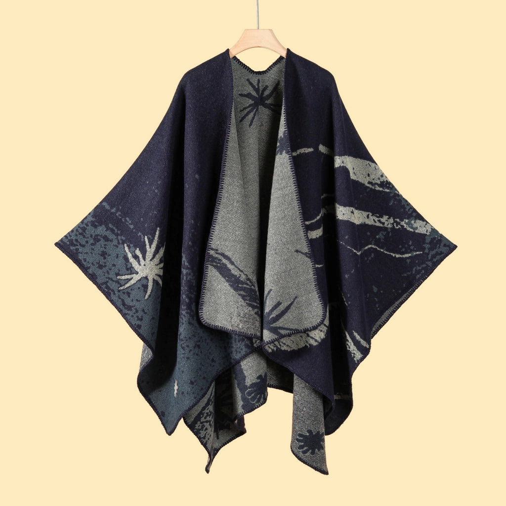 Sciarpa da viaggio, sciarpa in cashmere a maglia con foglie di ginkgo autunno/inverno, mantella con spacco, poncho