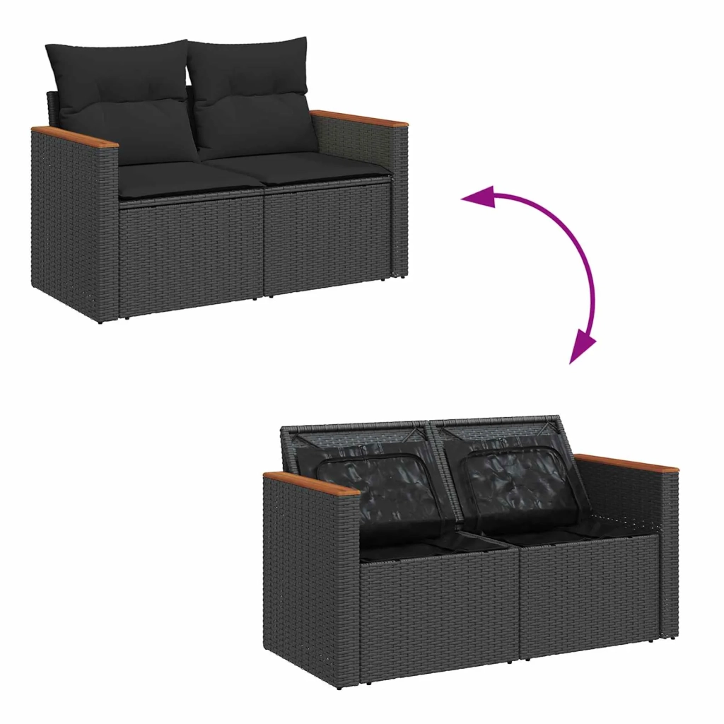 Set Divano da Giardino con cuscino 14 pcs Nero polyrattan