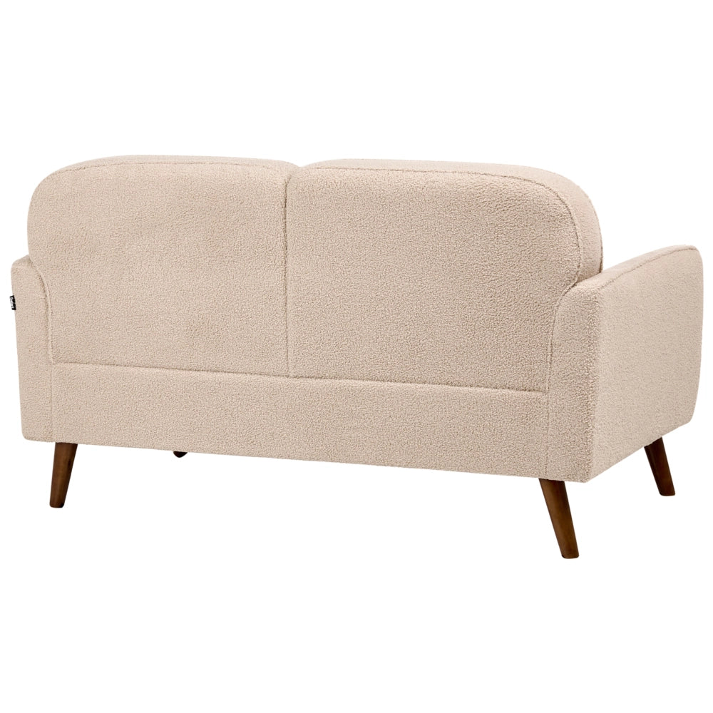 Set da Soggiorno Beige in Bouclé con Divano e Poltrone a 4 Posti con Trapuntatura a Bottoni Gambe in Legno di Rovere Divanetto