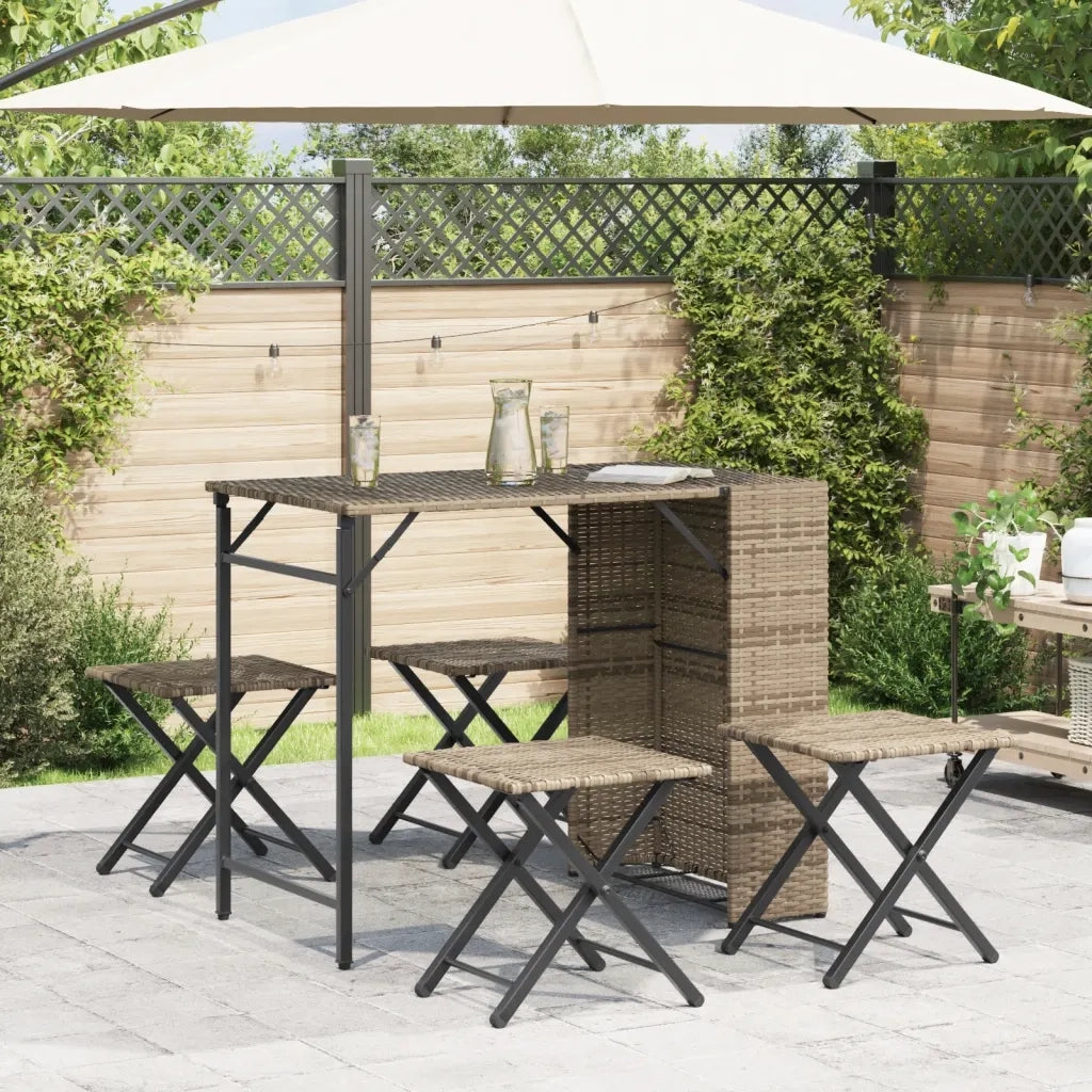Set da Pranzo da Giardino Pieghevole 5pz | Set Salotto da Giardino Beige in Polyrattan