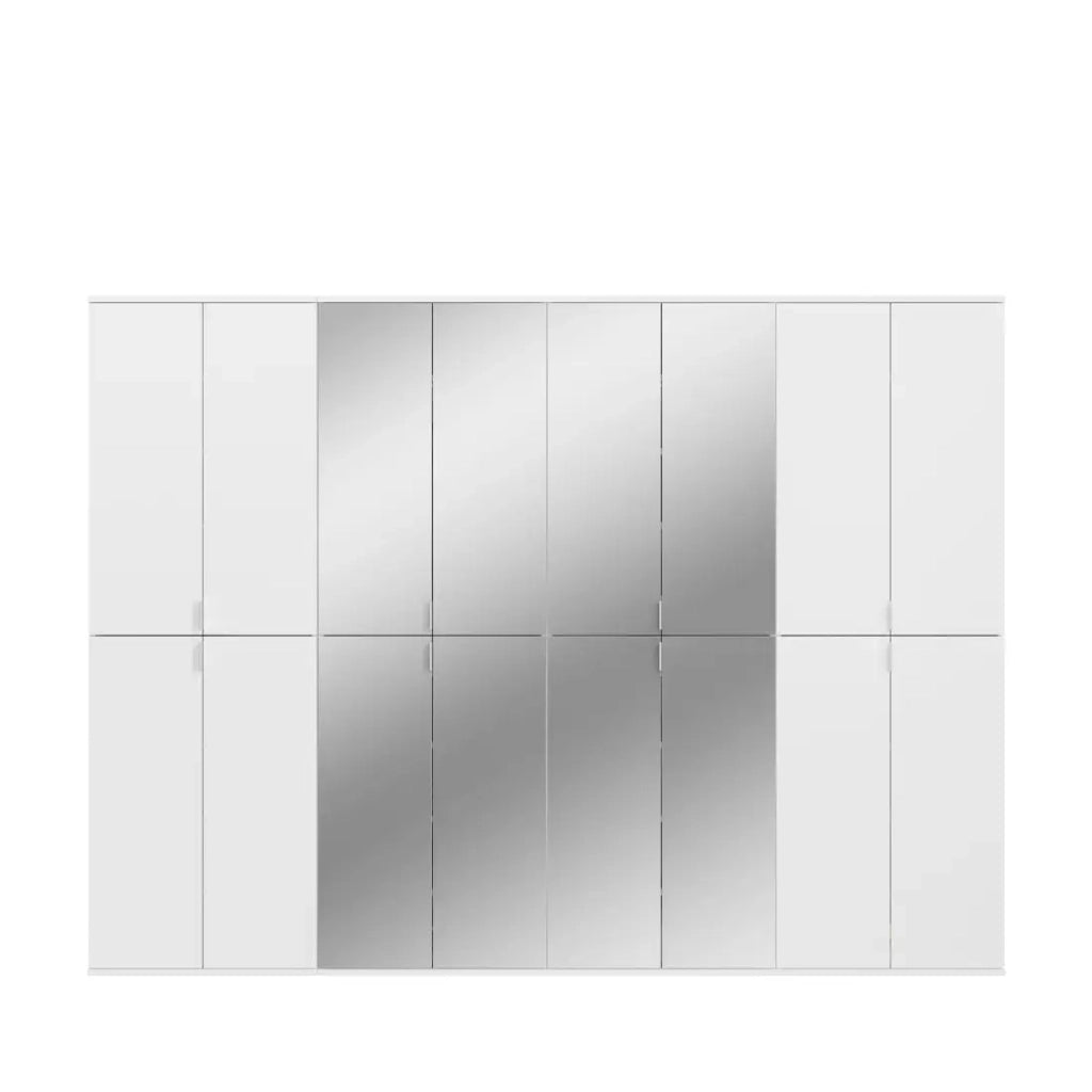 Armadio 16 porte BODITE – 8 porte con specchi – Bianco laccato