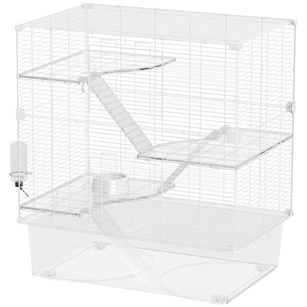 Gabbia per Roditori Multilivello con Accessori Inclusi, in Acciaio, PET e PS, 73x47x80 cm, Bianco