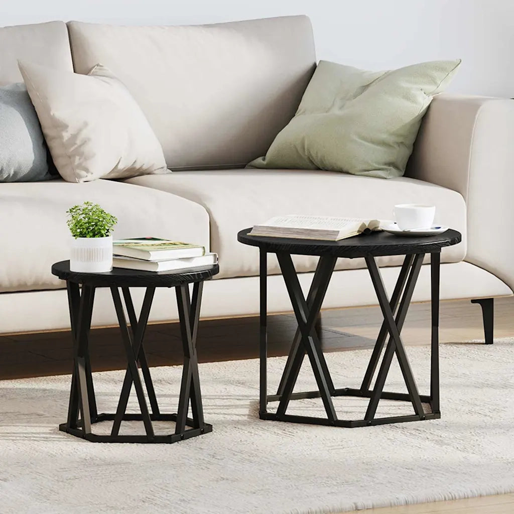Tavolo laterale | Tavolino 2 pz Rovere Nero
