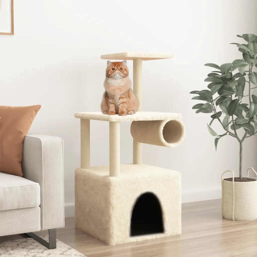Albero per Gatti con Tiragraffi in Sisal Crema 109,5 cm CFW3897093