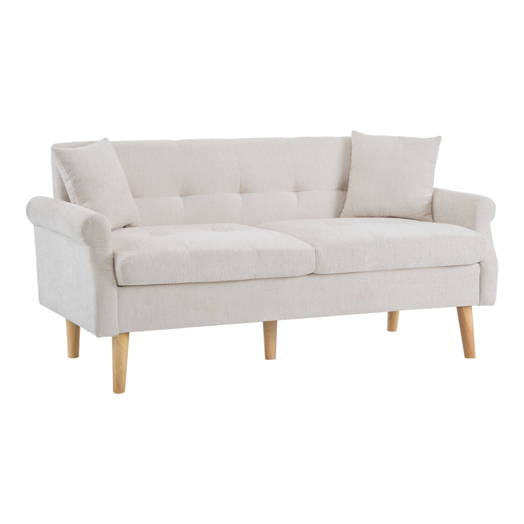 Divano 2 Posti in Tessuto Chenille con Cuscini Morbidi ¨C MINIMAL ¨C Grigio/Beige
