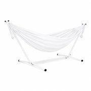 Amaca Da Giardino Con Telaio In Acciaio Portata 200 Kg Altezza Regolabile Telo Cotone Resistente Per Terrazzo Piscina Balcone Esterno Con Borsa 265 x 110 x 100 Cm Bianco