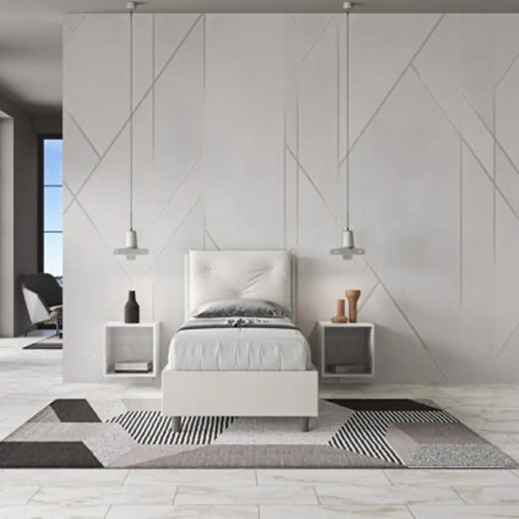 Letto singolo con rete imbottito 80x210 similpelle bianco Appia