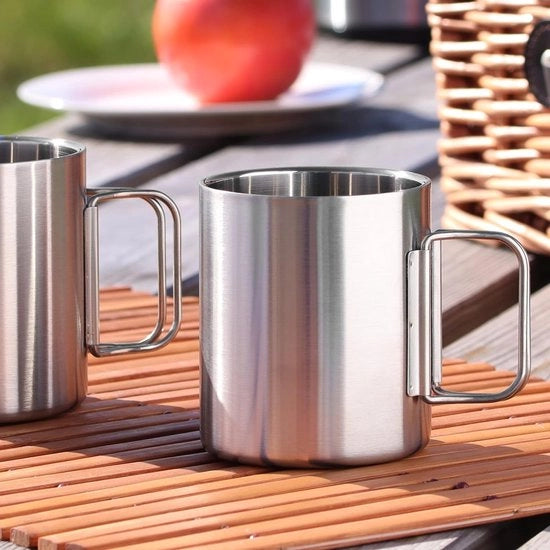 2 x tazze in acciaio inossidabile - 300 ml per tazza - tazza termica in acciaio inossidabile 304 con maniglia a scomparsa - tazza isolata a doppia parete - BPA libero (argento - 300 ml - 2 pezzi)
