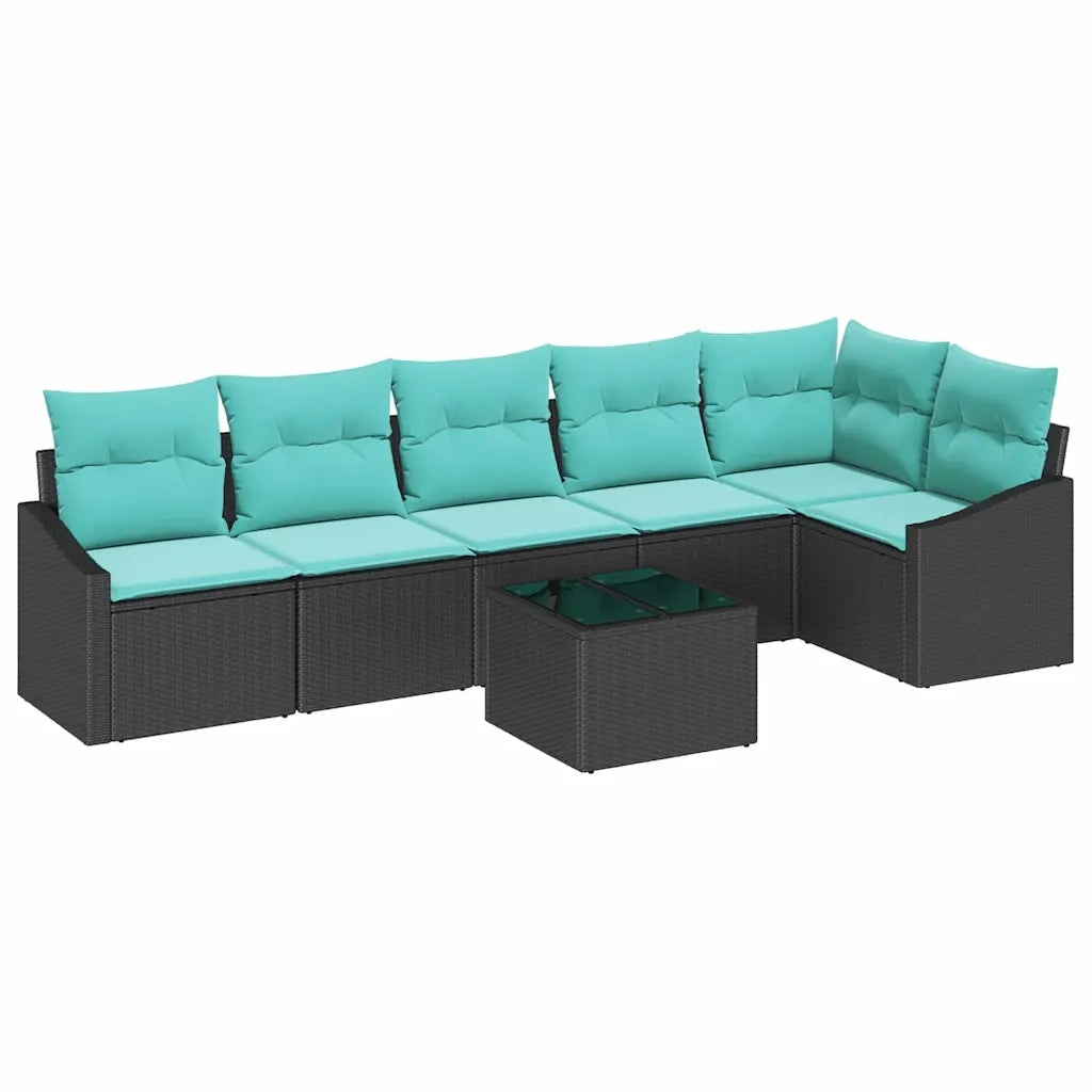 Set di divani con cuscino 7 pcs Nero polyrattan 3346756
