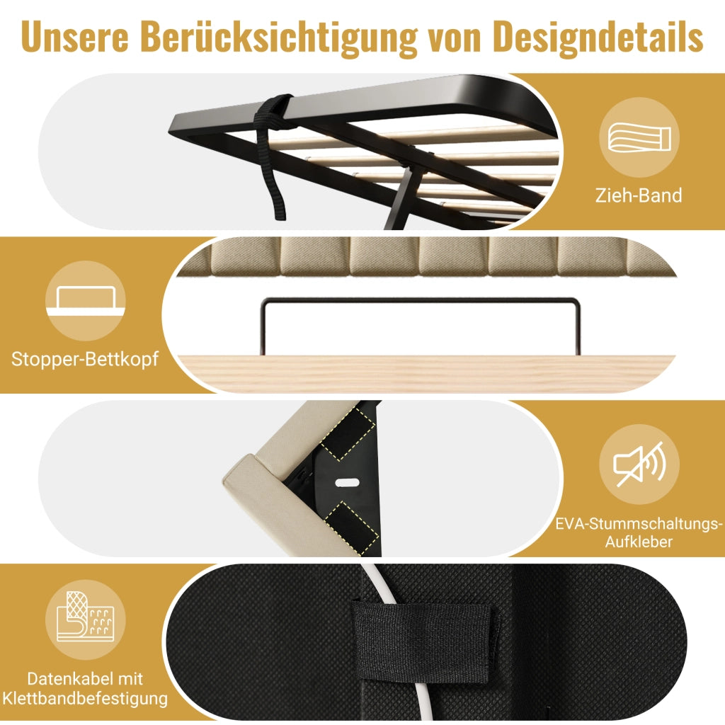 letto imbottito lino beige 90 x 200 cm