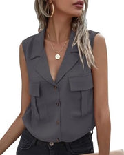 Blusa per Donna con Collo a V e Disegno Seno Libero