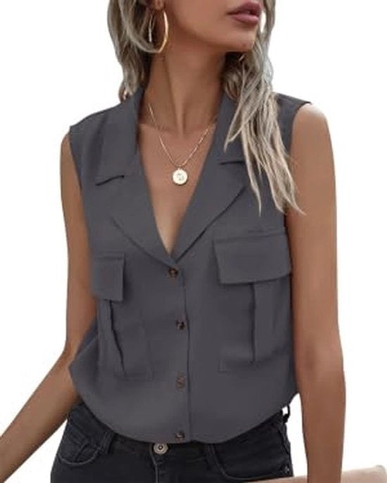 Blusa per Donna con Collo a V e Disegno Seno Libero