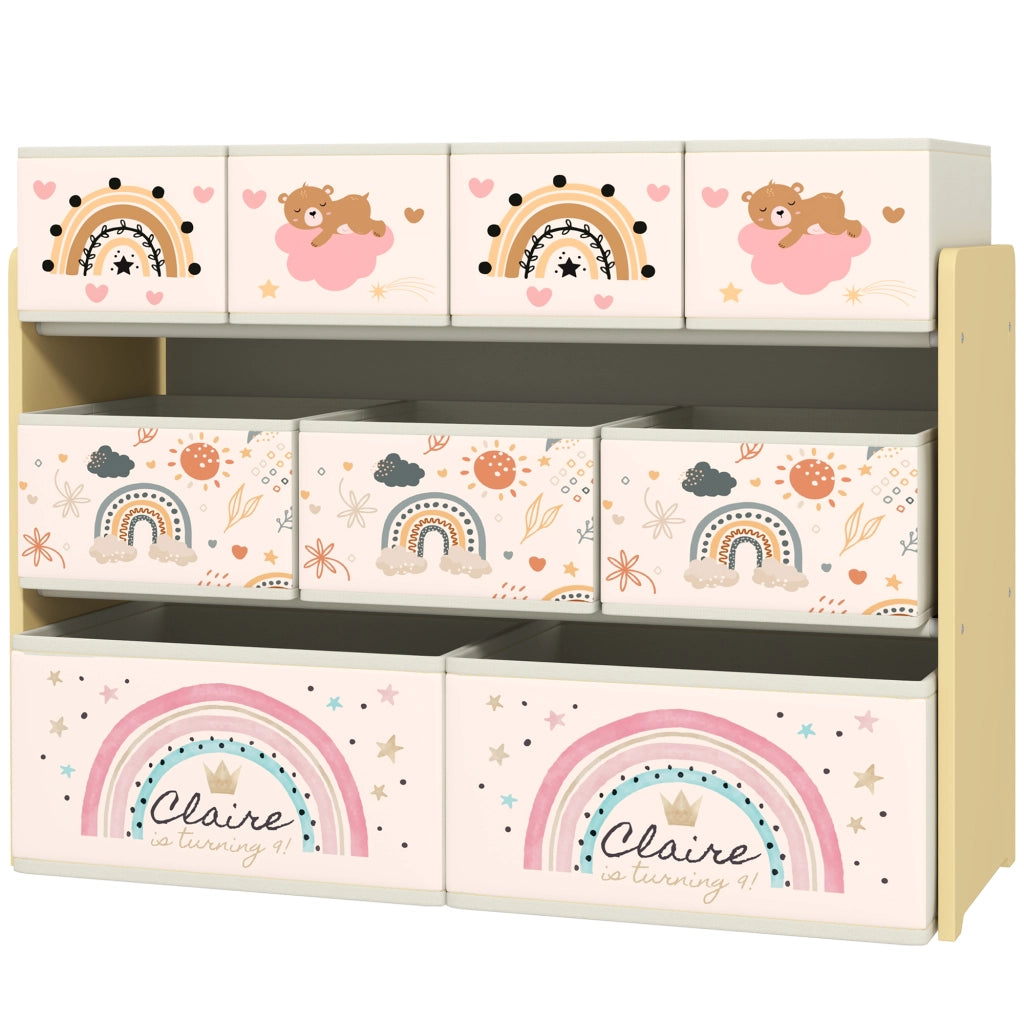 Organizzatore Giocattoli Bambini con 9 Cestini Estraibili ¨C Minimal ¨C Tessuto 93x30x70 cm Giallo