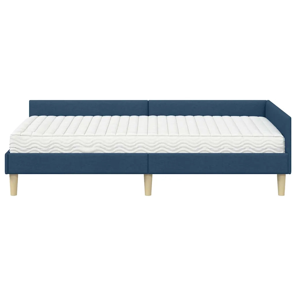 Letto singolo | Letto per adulti | Struttura Letto Angolare con Materasso 2 pcs Blu Tessuto