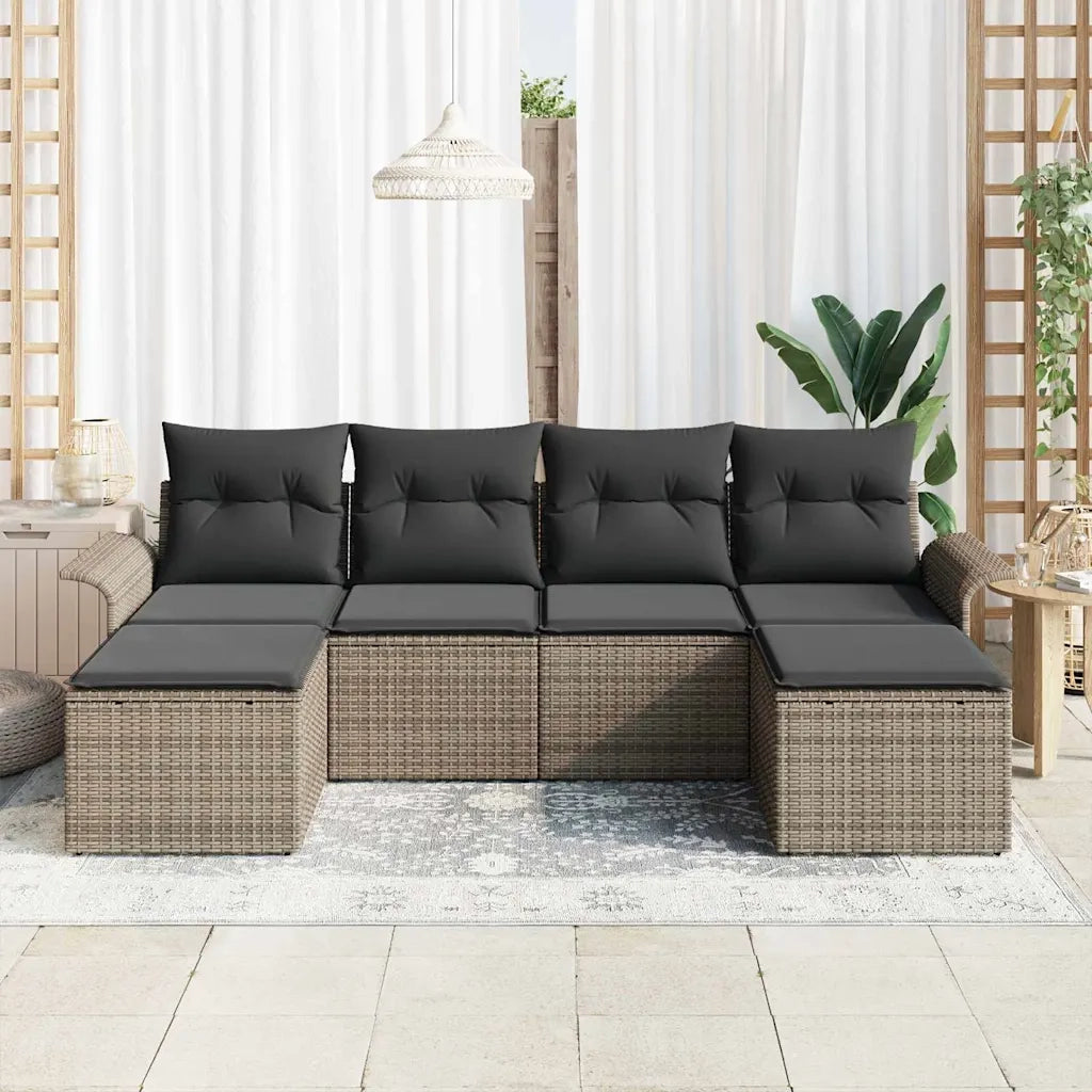 Set Divano da Giardino con cuscino 6 pcs Grigio polyrattan 3345469