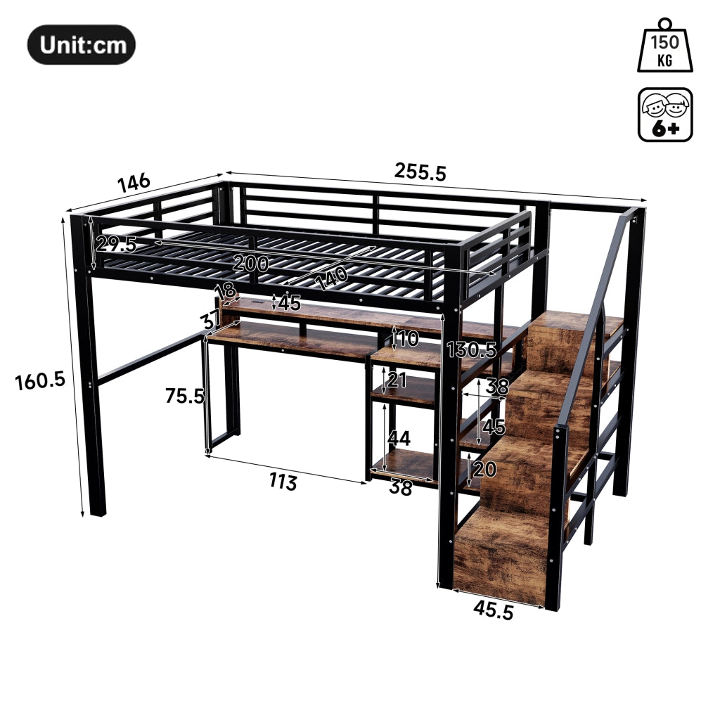 letto a castello metallo mdf nero 140 x 200 cm