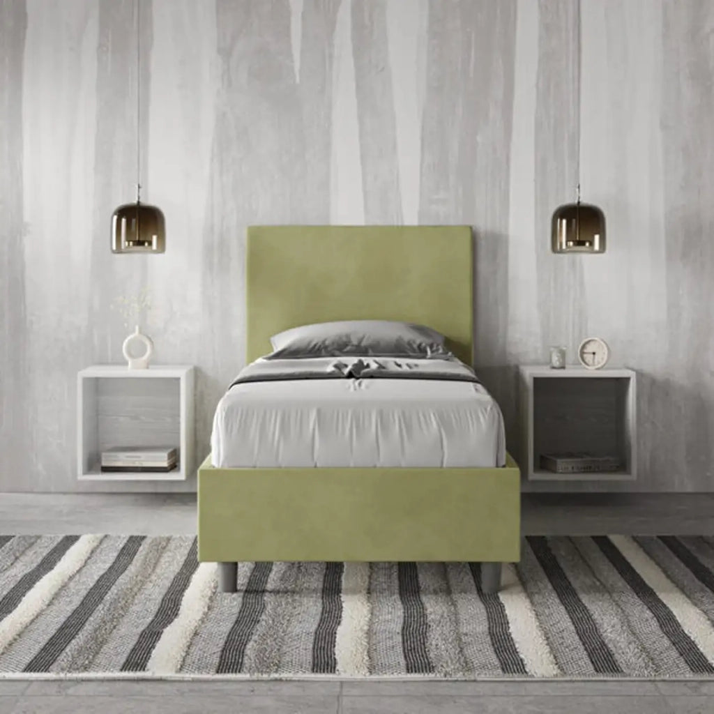 Letto singolo senza rete imbottito 80x210 microfibra tè verde Adele