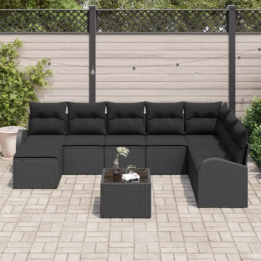 Set di divani con cuscino 9 pcs Nero polyrattan 3354842