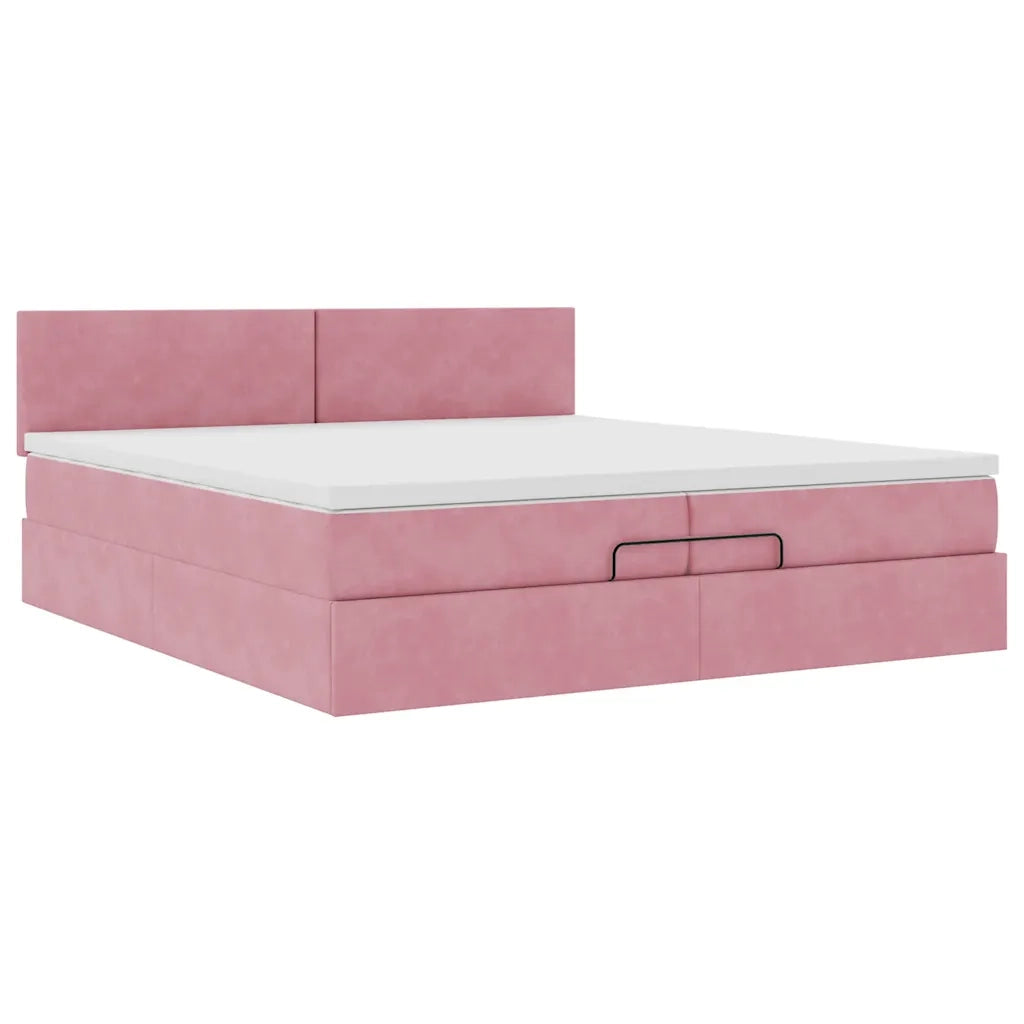 Struttura Letto Pouf con Materassi Rosa 200x200 cm Velluto 3312577
