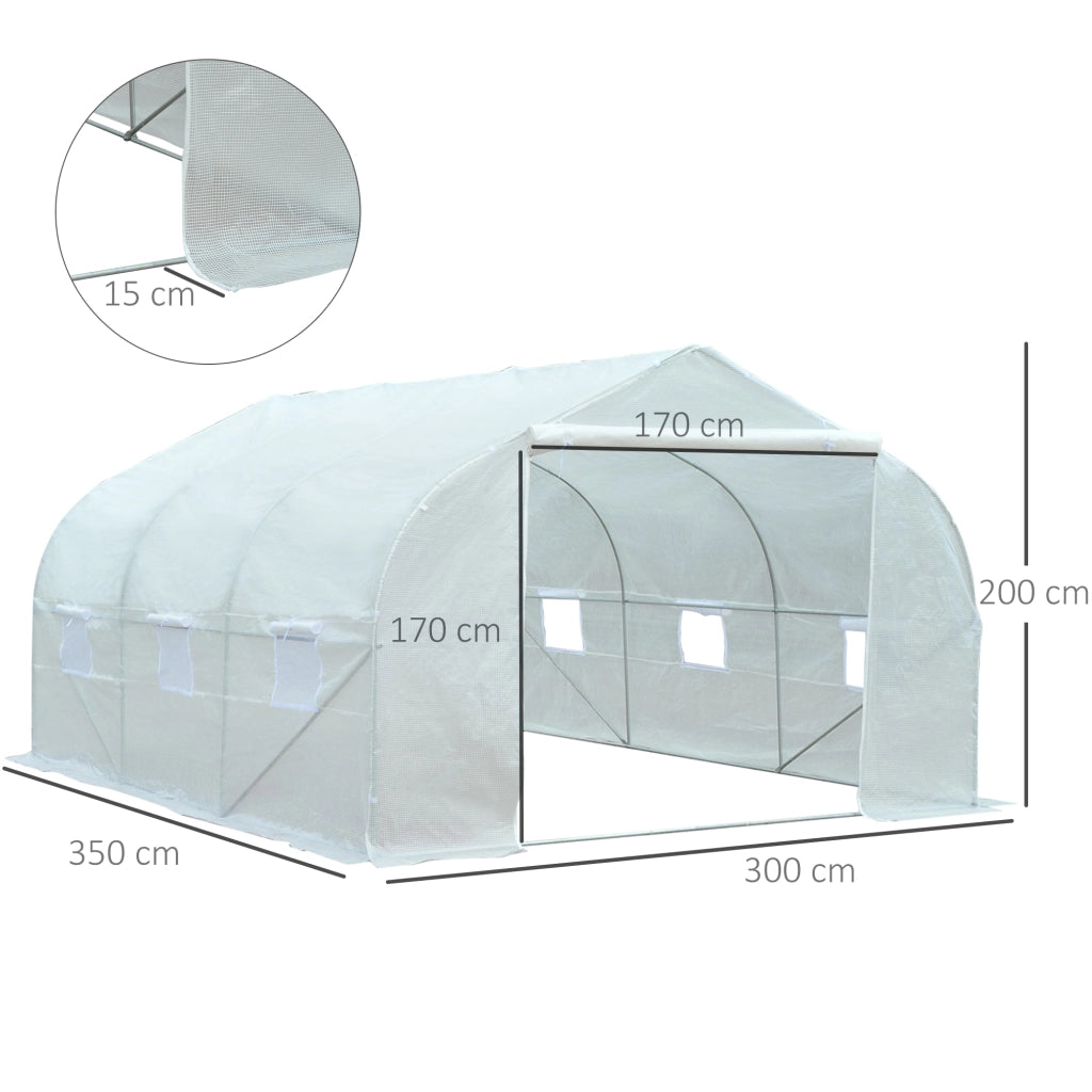 Serra in alluminio 3,5x3x3 m con protezione UV, antivento, finestre a rete, ideale per pomodori e piante in giardino o sul balcone, in metallo, bianca