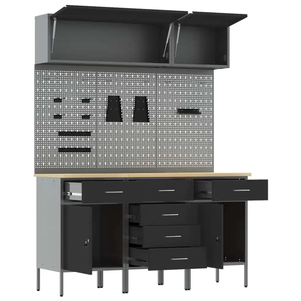 Set di mobili da lavoro con cassetto con blocco 8 pcs Nero 3321444