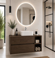 Mobile bagno con top in legno e lavabo da appoggio ORIGENBATH ZEUS senza specchio 100x45 cm Destra frassino tea