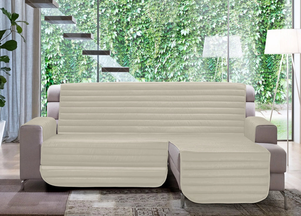 Copridivano Trapuntato Per Divani Con Penisola Modello Simpaty Colore Panna - 190 cm - Panna