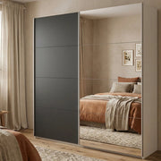 Guardaroba 2 ante Catalina, Mobile camera da letto, Cabina armadio portabiti, Armadio appendiabiti, 243x61 h220 cm, Bianco e Nero