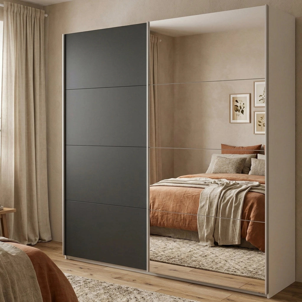 Guardaroba 2 ante Catalina, Mobile camera da letto, Cabina armadio portabiti, Armadio appendiabiti, 243x61 h220 cm, Bianco e Nero