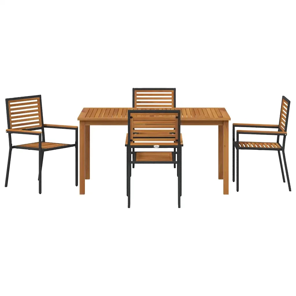 Set da Pranzo per Giardino 5 pcs Nero Legno di Acacia Massello