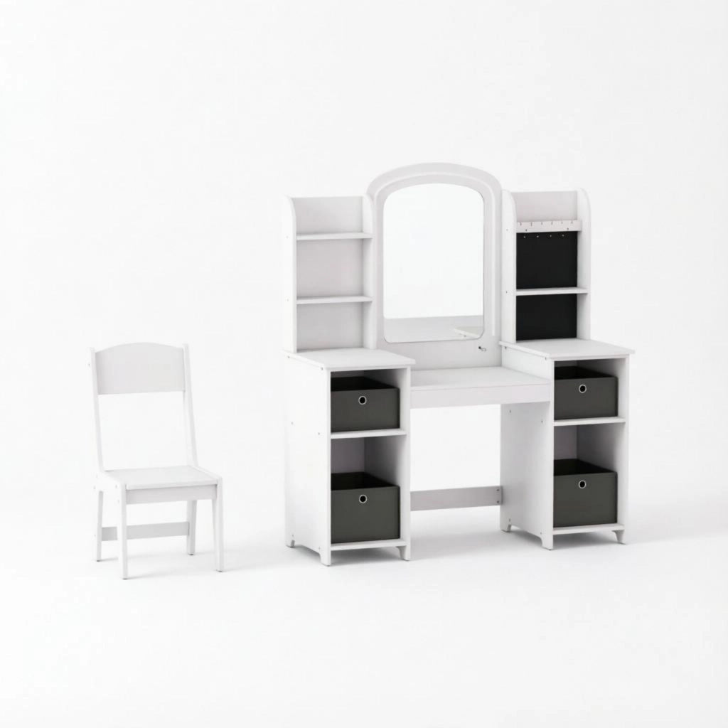 Set da parrucchiere per bambini con sgabello e specchio a LED, tavolo da trucco per bambini dai 3 agli 8 anni.