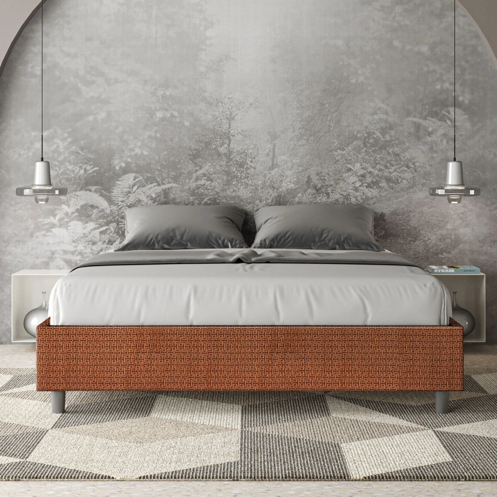 Letto Matrimoniale 160x190 cm con Rete e Contenitore Giroletto con Alzata Comoda Imbottito in Tessuto Labirinto Azelia