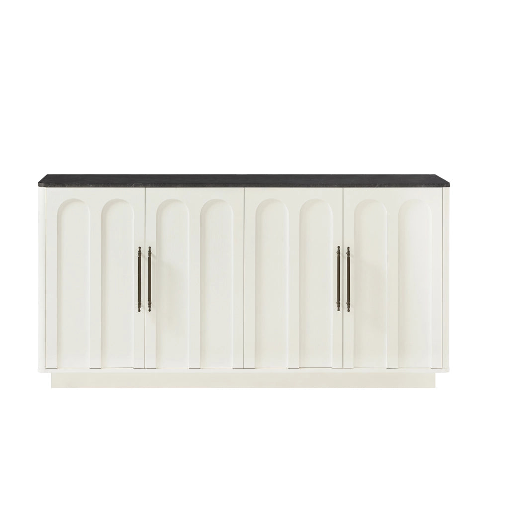 Madia con 4 ante e ripiani con chiusura ammortizzata e fissaggio a parete per soggiorno; in MDF; bianco e nero; 160×40×80 cm
