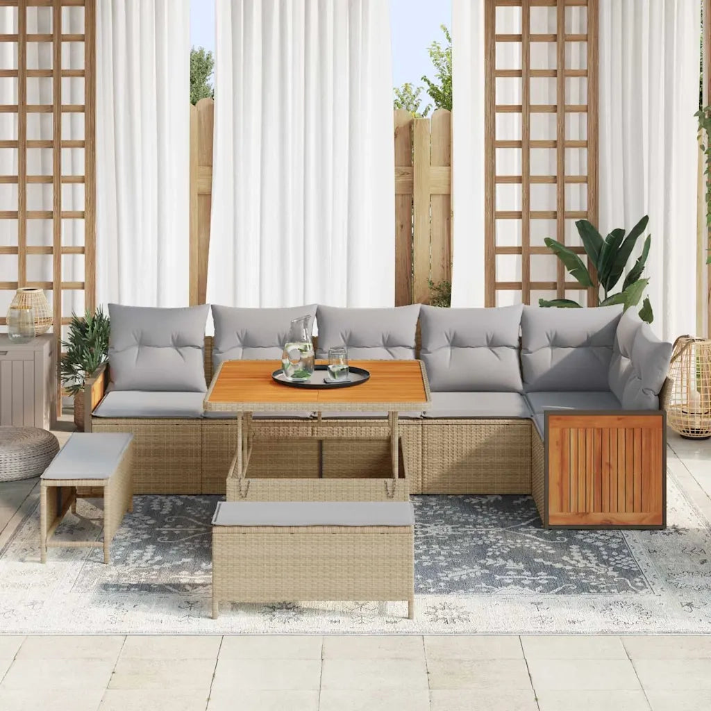 Set Divano da Giardino 11 pcs Beige e Grigio Chiaro polyrattan