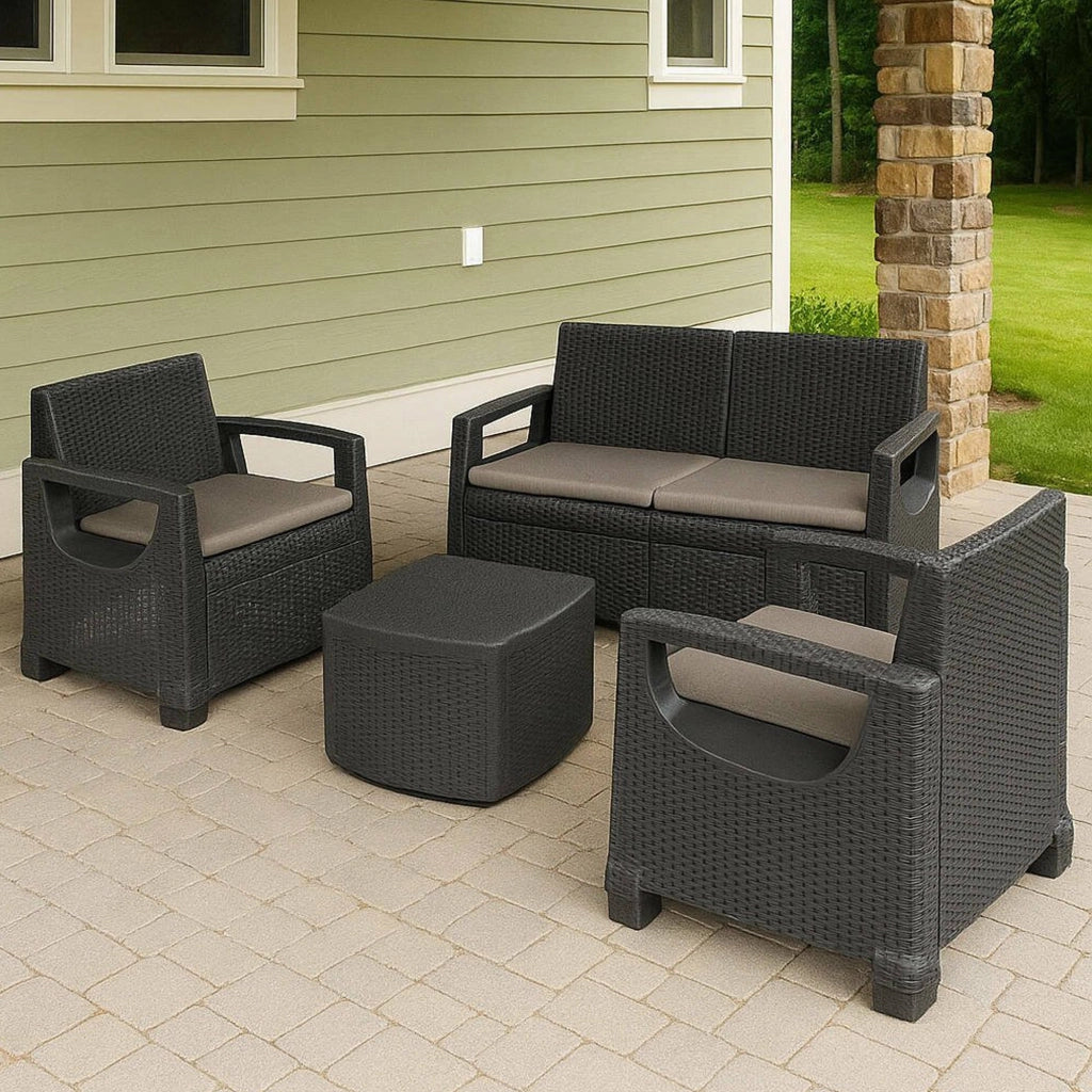Salottino Outdoor Triulzi, set Salotto da Esterno 4 Posti Made in Italy, Grigio Antracite