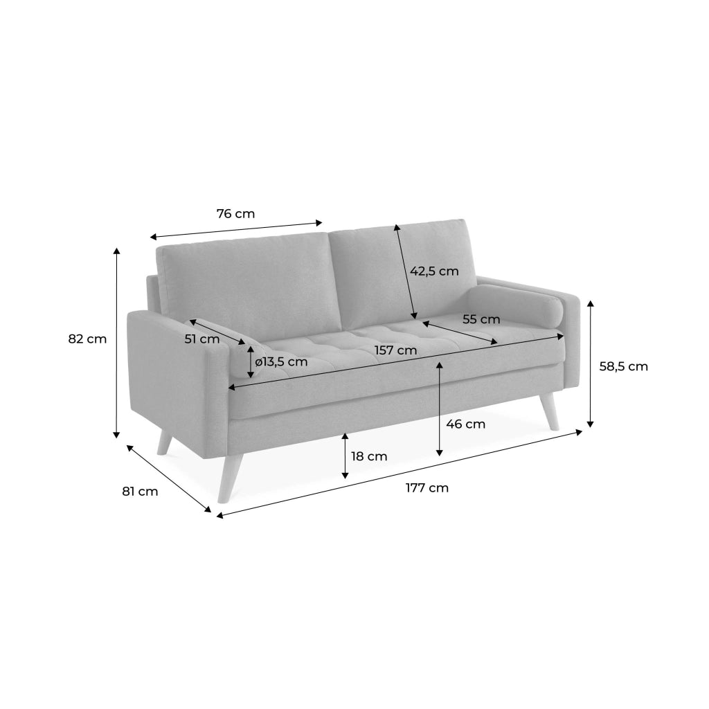 Divano in stile scandinavo in tessuto semplice, 3 posti, grigio chiaro