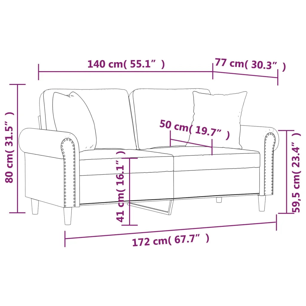 Divano a 2 Posti con Cuscini-Sofa 2 Posti con Cuscini Rosa 140 cm in Velluto 259718