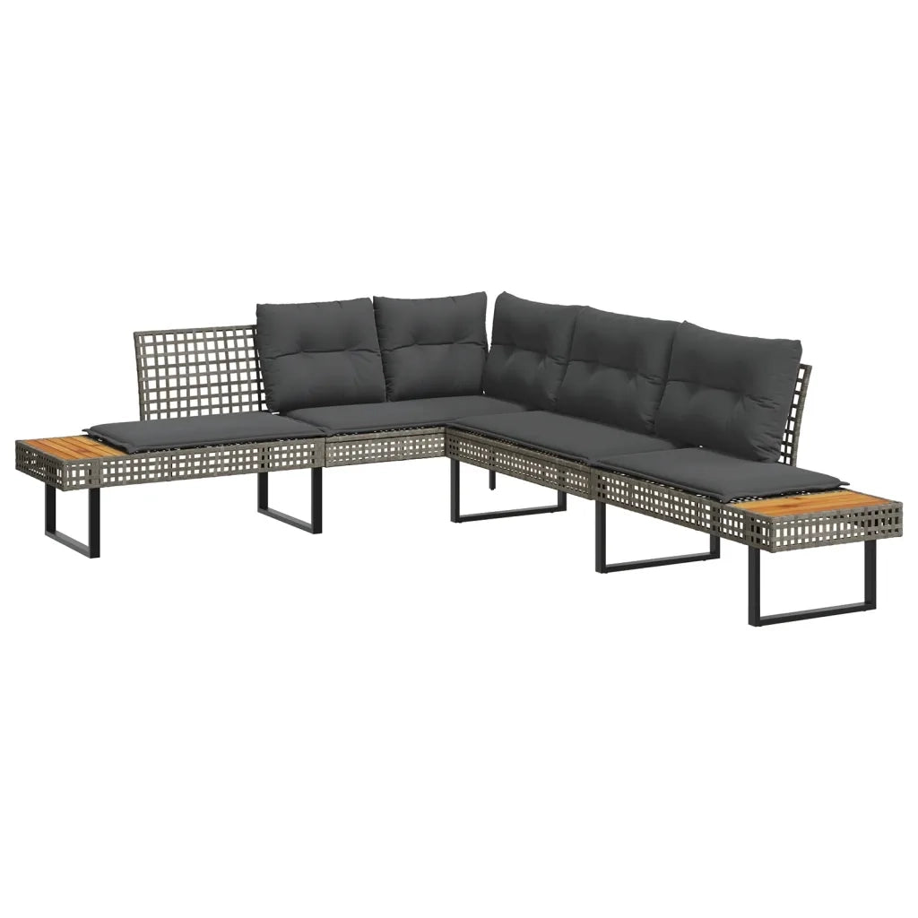Divano da Giardino con Cuscini a L Grigio Polyrattan e Acacia 365635