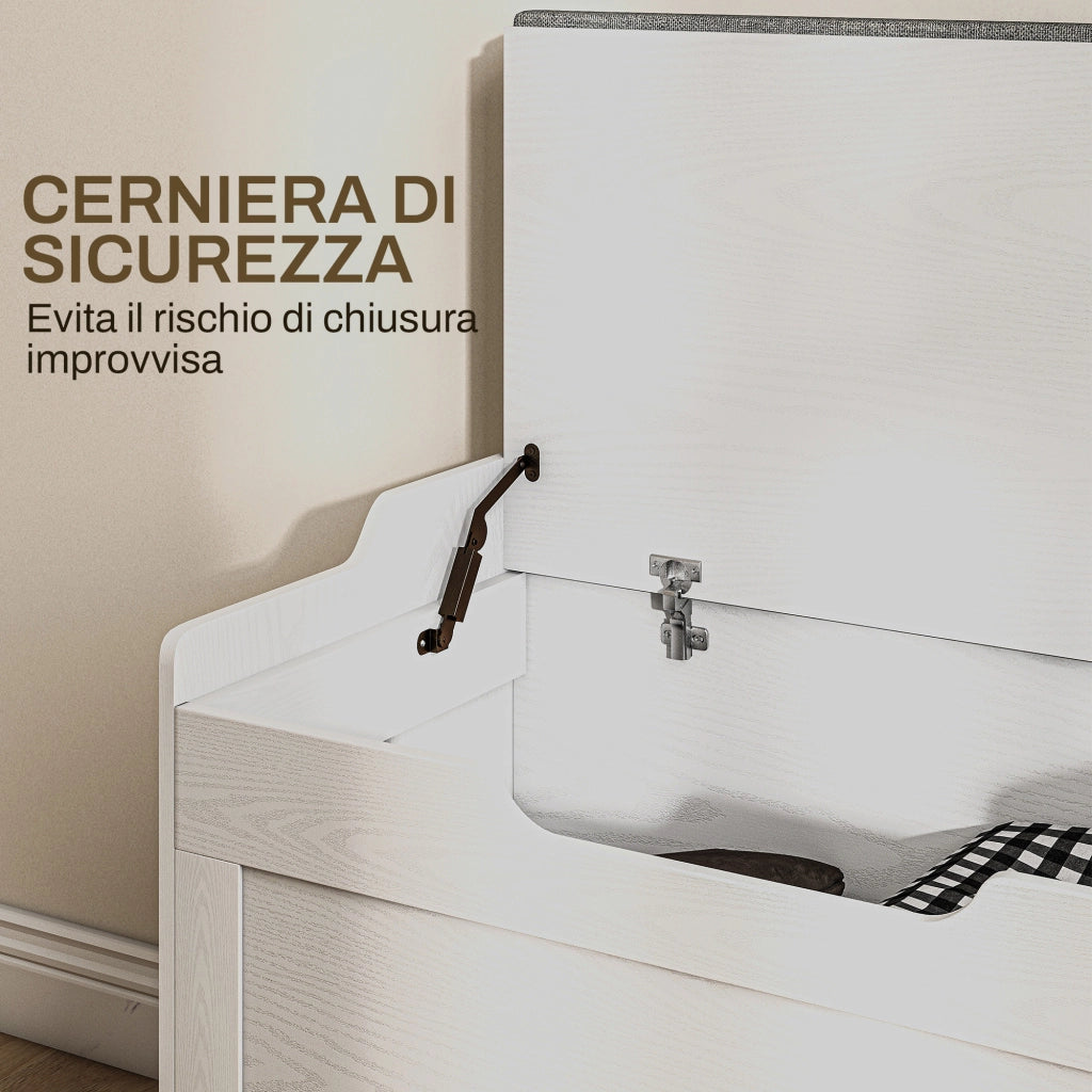 Panca Contenitore in Legno con Cuscino ¨C zephmum ¨C Bianco 75x40x56
