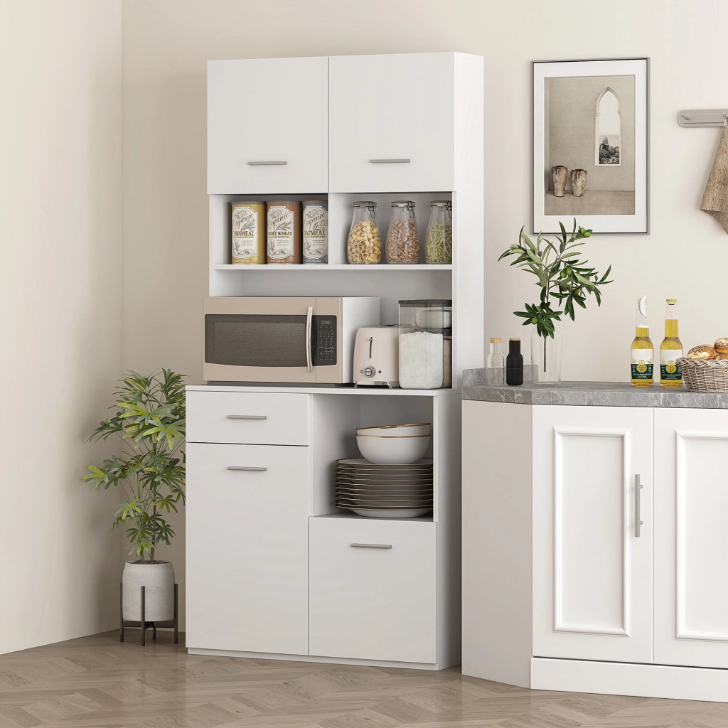 Mobile Dispensa Legno ¨C Xylo ¨C 4 Ante 3 Ripiani Cassetto 80x35x180cm Bianco