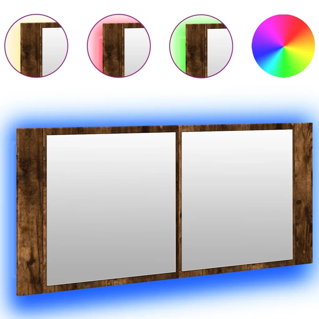 Armadietto a Specchio con LED-Mobiletto a specchio Rovere Fumo 100x12x45 cm