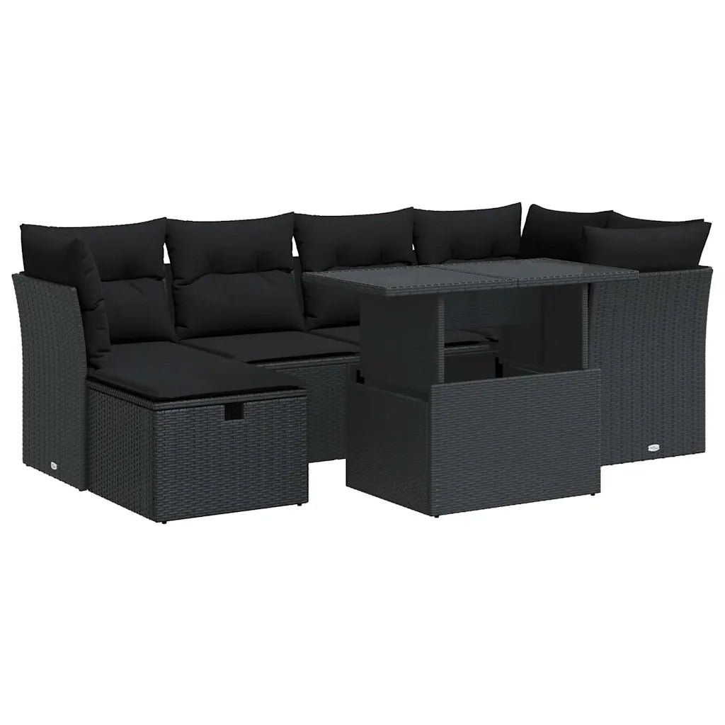 Set Divani da Giardino con Cuscini 7pz Nero Polyrattan 3327775