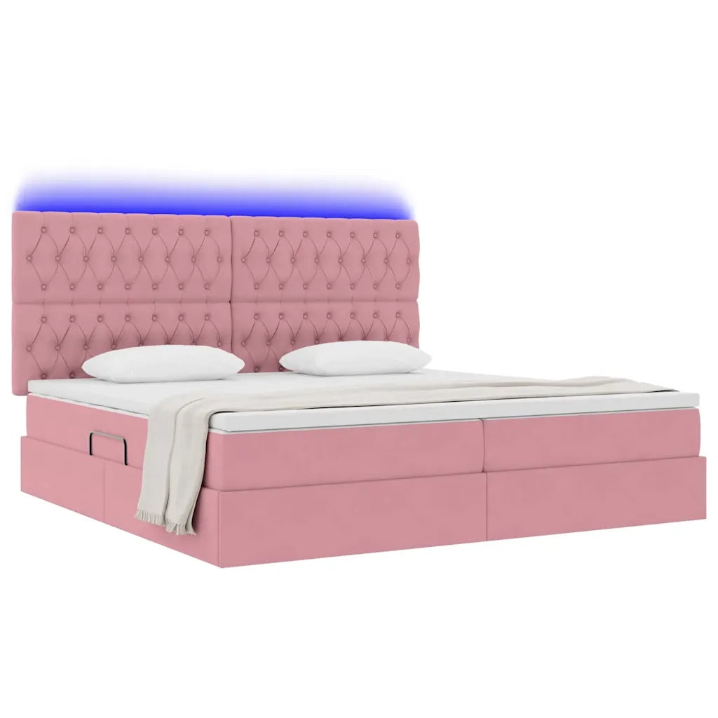 Letto con contenitore e LED con led Rosa 200 x 200 cm Velluto 3372752