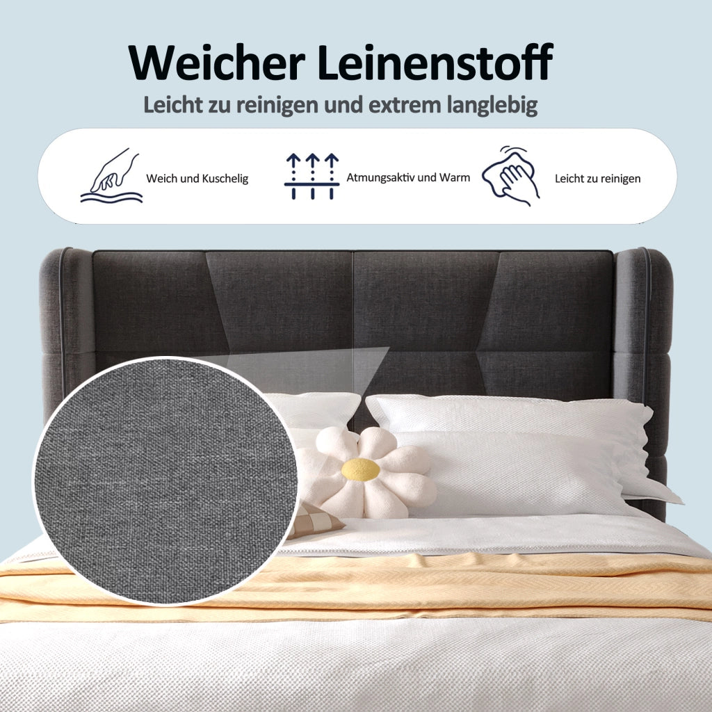 letto imbottito tessuto grigio 90 x 200 cm