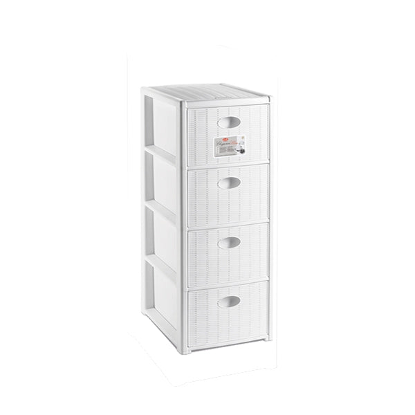 Cassettiera Elegance Slim bianca con 4 cassetti salvaspazio