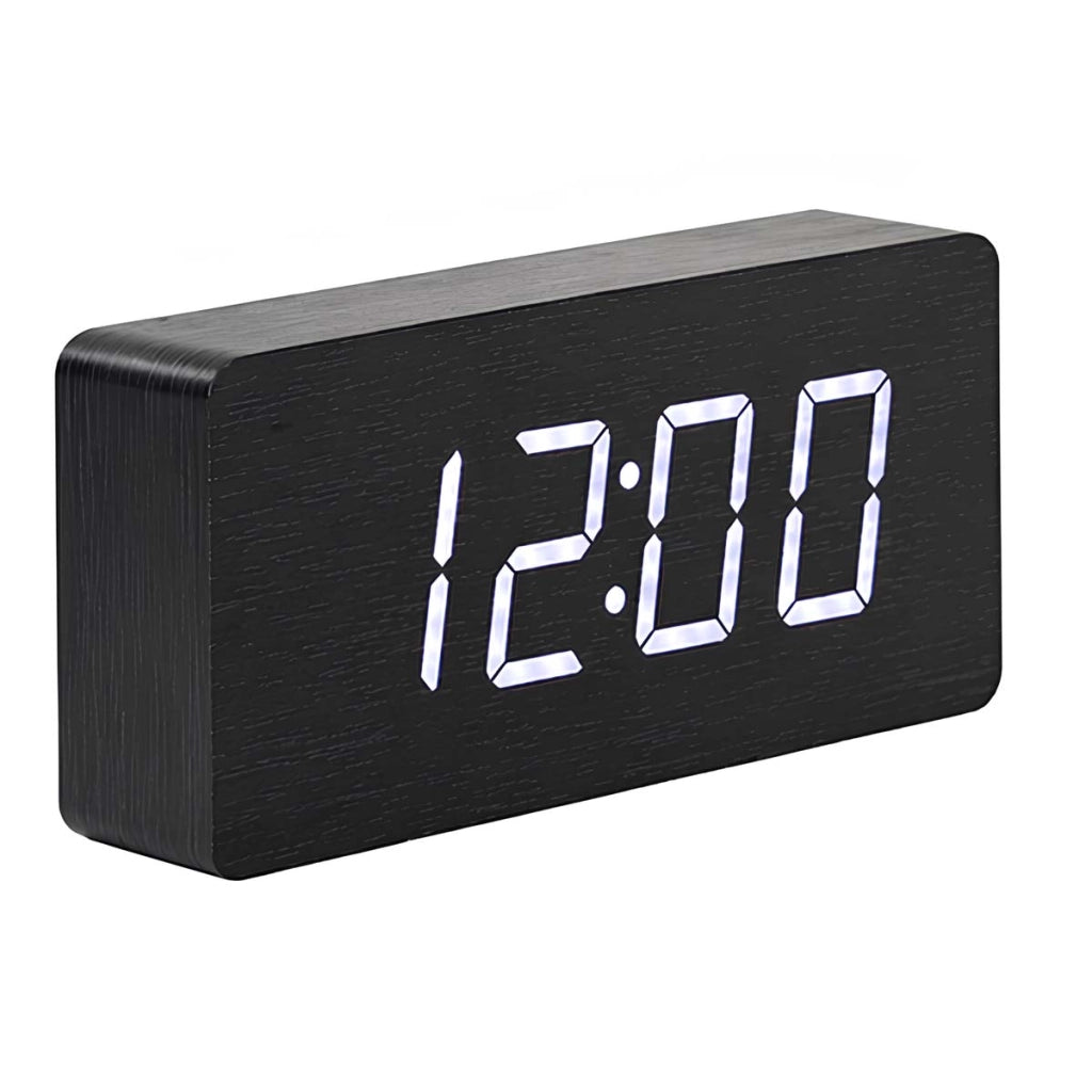 Orologio in Legno con Display LED Digitale Chiaro Nero Avizar